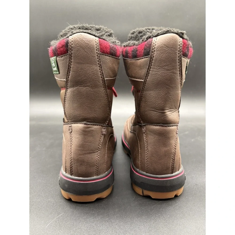 Kamik Sesame Kids Waterproof Snow Boots Youth Size 3 Brown Plaid Fur